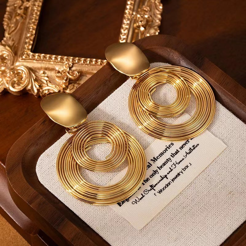 Retro Exaggerated Multi-circle Winding Personality Fashion Titanium Steel Earrings