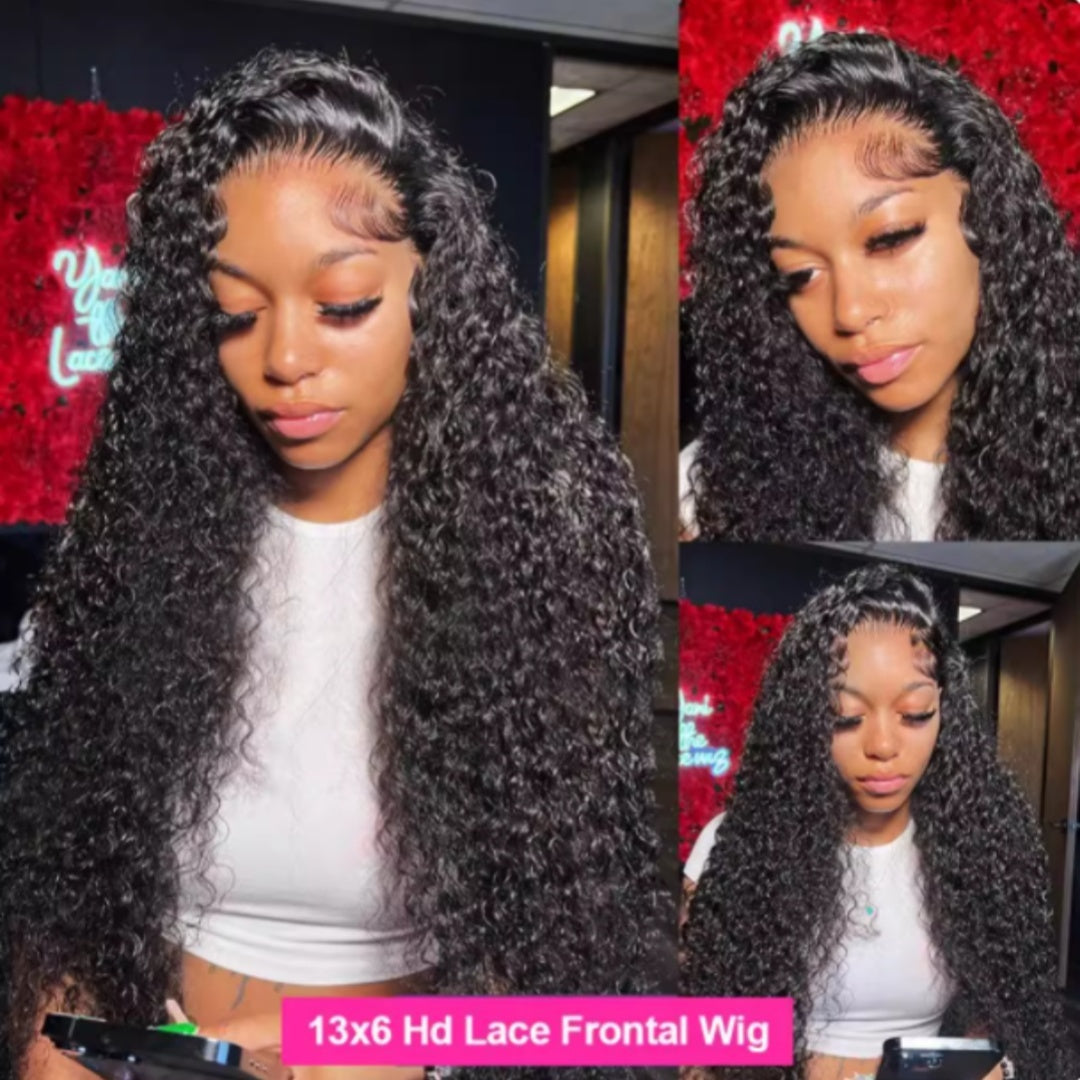 Women's Black Long Curly Hair Wig - Fashion Front Lace High Temperature Fiber