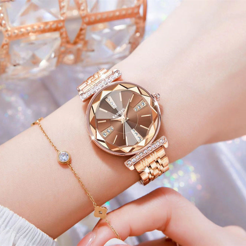 Women's Diamond Mirror Steel Watch - Waterproof Fashion