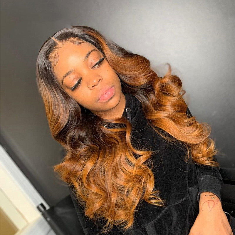 Women's T-Shape Gradient Highlight Wig - Adult Body Wave Hair Cover