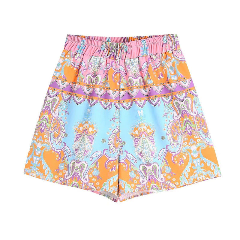 Women's Fashion Stretch Elastic Waist Printed Casual Shorts
