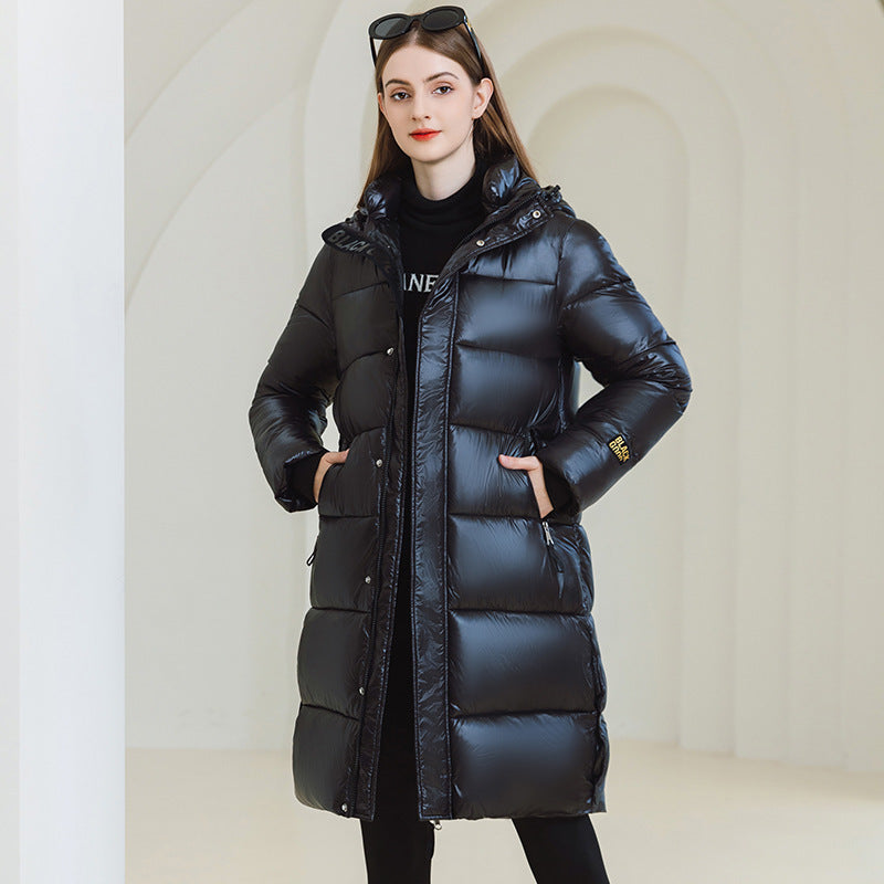 Women's Winter Warm Hooded Coat with Pockets - Adult Long Cotton Jacket