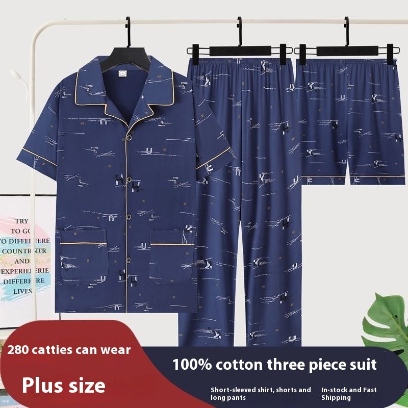 Men's Pajama Three-Piece Suit - Adult Short-Sleeve Sleepwear Set