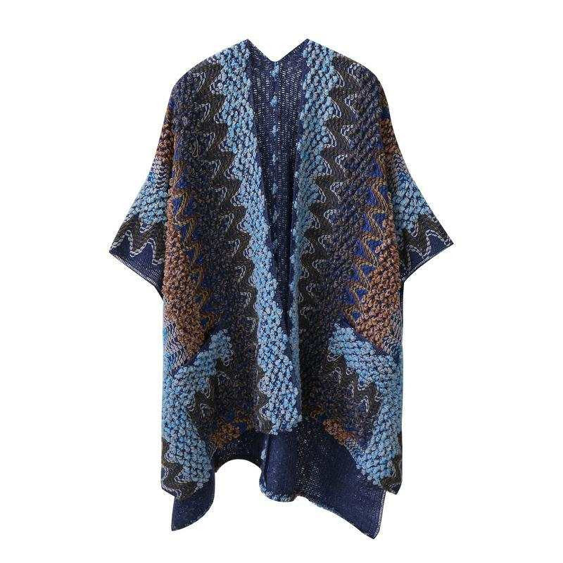 Bohemian Thick Thread Ethnic Knit Jacket - Loose Ripple Pattern Acrylic One Size