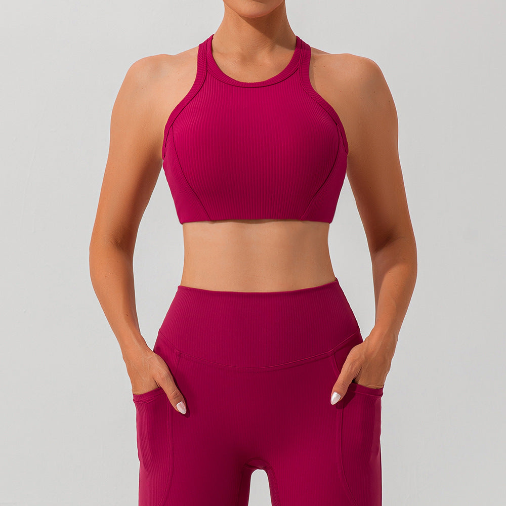 Women's Sling Beautiful Back Thread Yoga Bra - Dark Brown Quick-drying Multiple Sizes