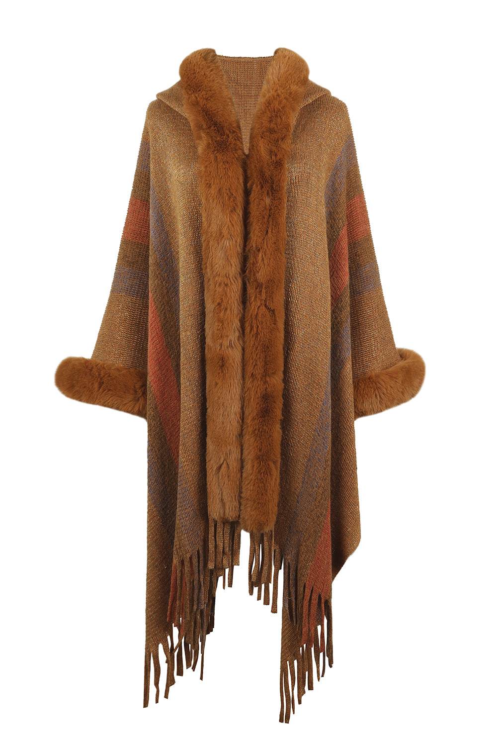 Color Block Fringe Detail Poncho - Millivan supplies
