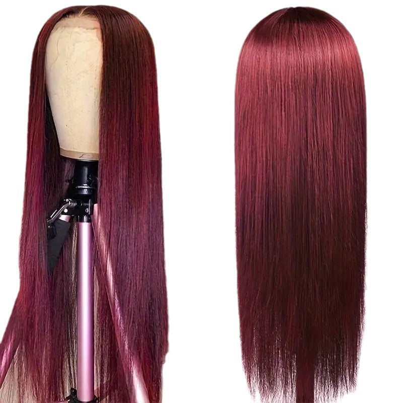 Women's Wine Red Straight Front Lace Straight Hair Wig - Adult Exotic Style