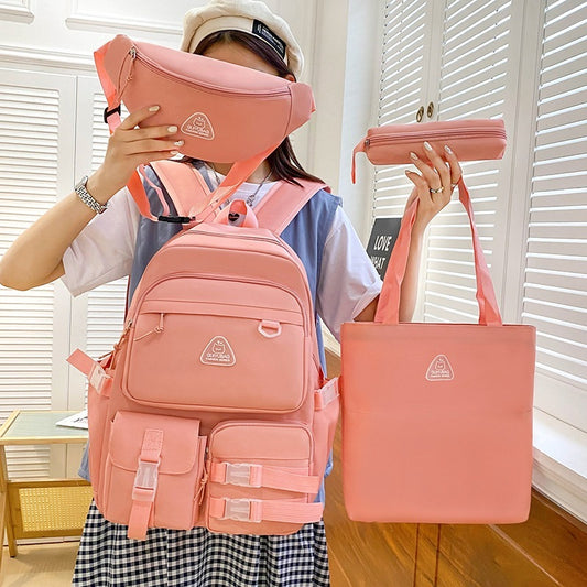 New Large Capacity School Bag Four-piece Backpack For Middle School Students