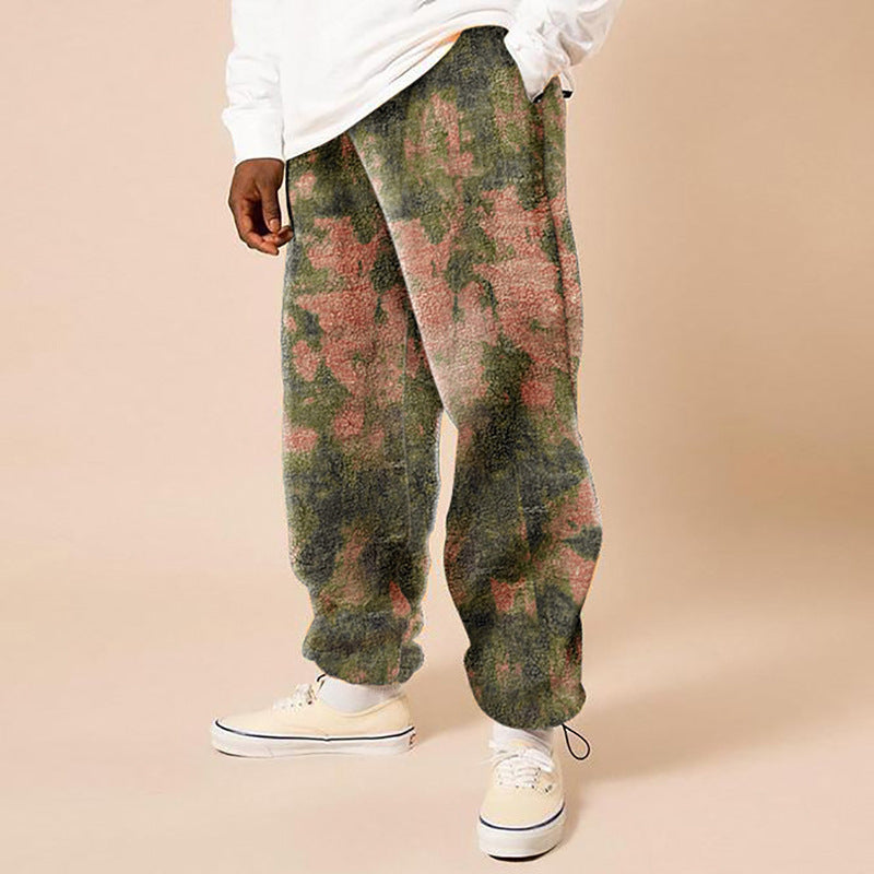 Men's Loose Casual Trousers - Adult Mid Waist Printing Long Pants