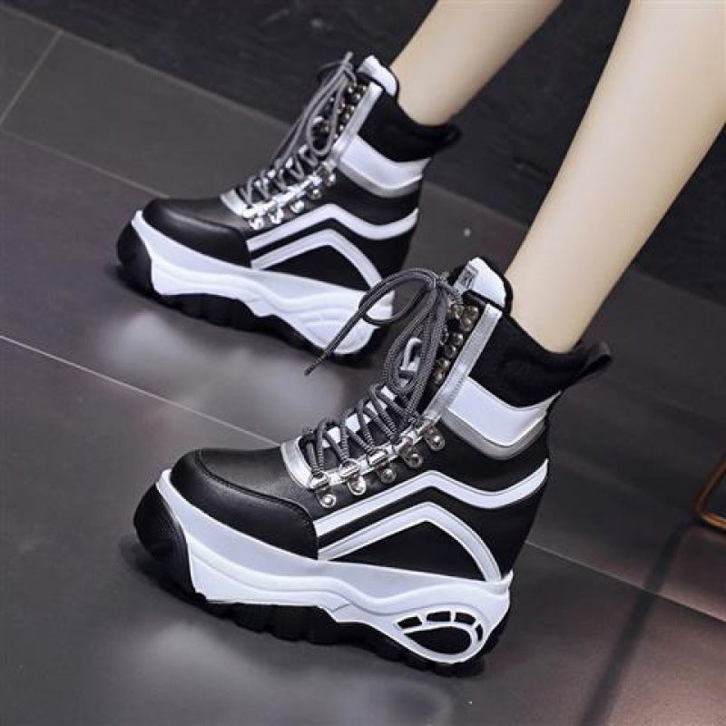 Women's Mid Tube Thick Sole Inner Heightening Boots - White Yellow Multiple Sizes