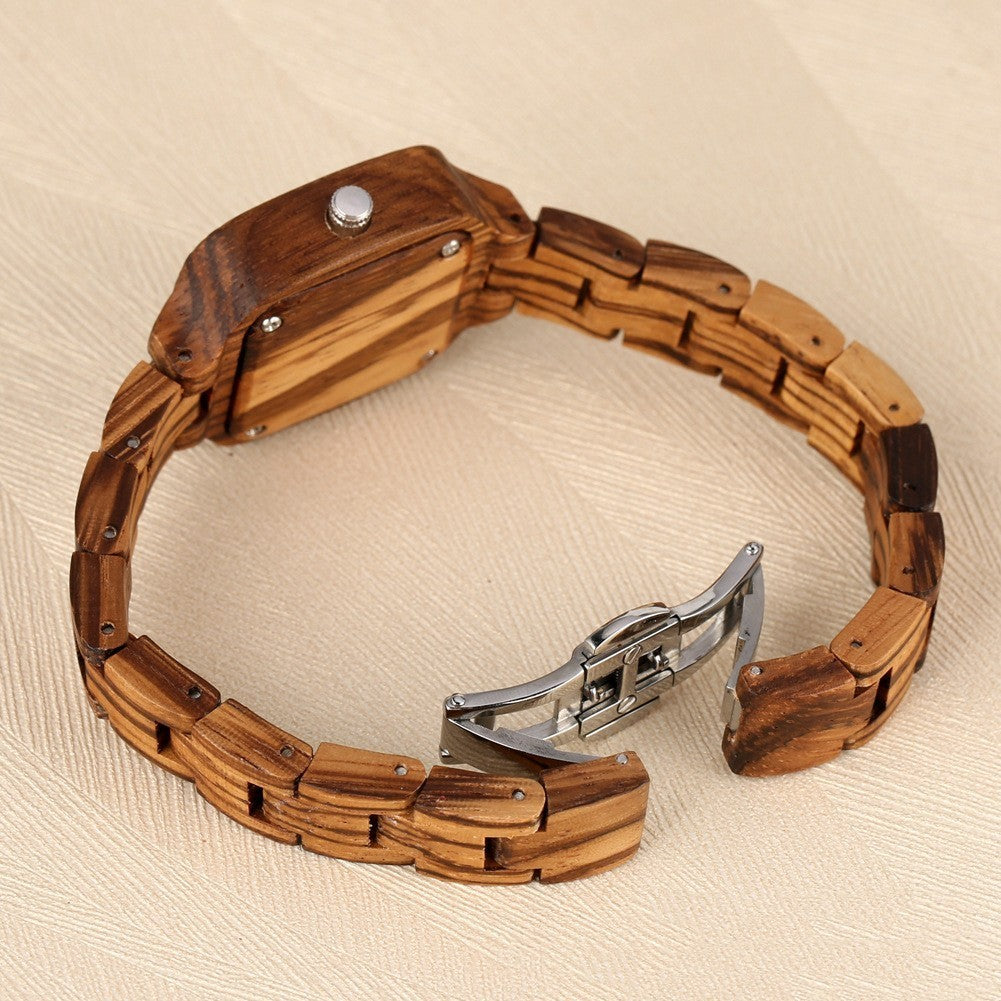 Bamboo Wood Square Watch - Gold Digital Face