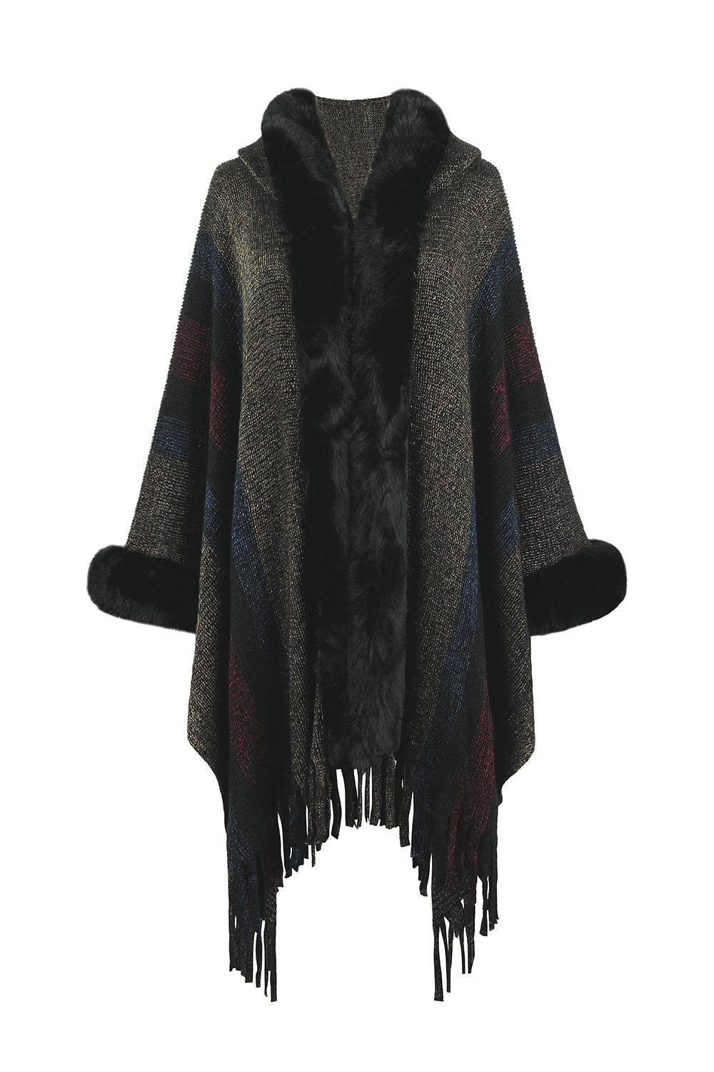 Color Block Fringe Detail Poncho - Millivan supplies