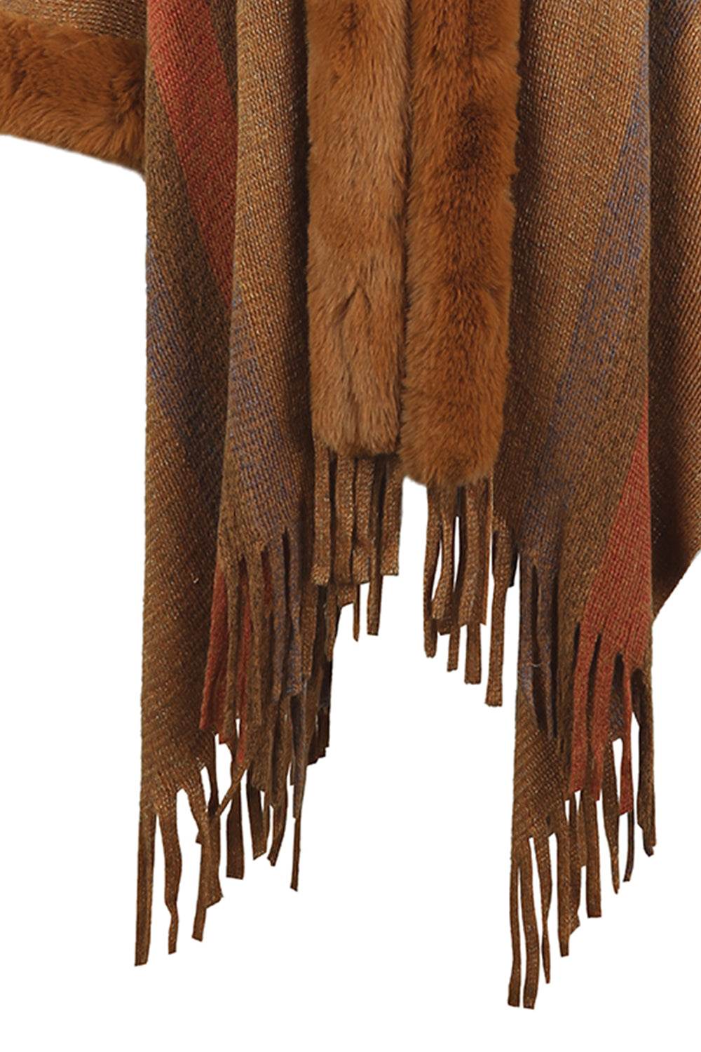 Color Block Fringe Detail Poncho - Millivan supplies