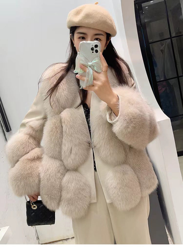 Women's Black & White Contrast Fur Coat - Adult Luxury Winter Outerwear