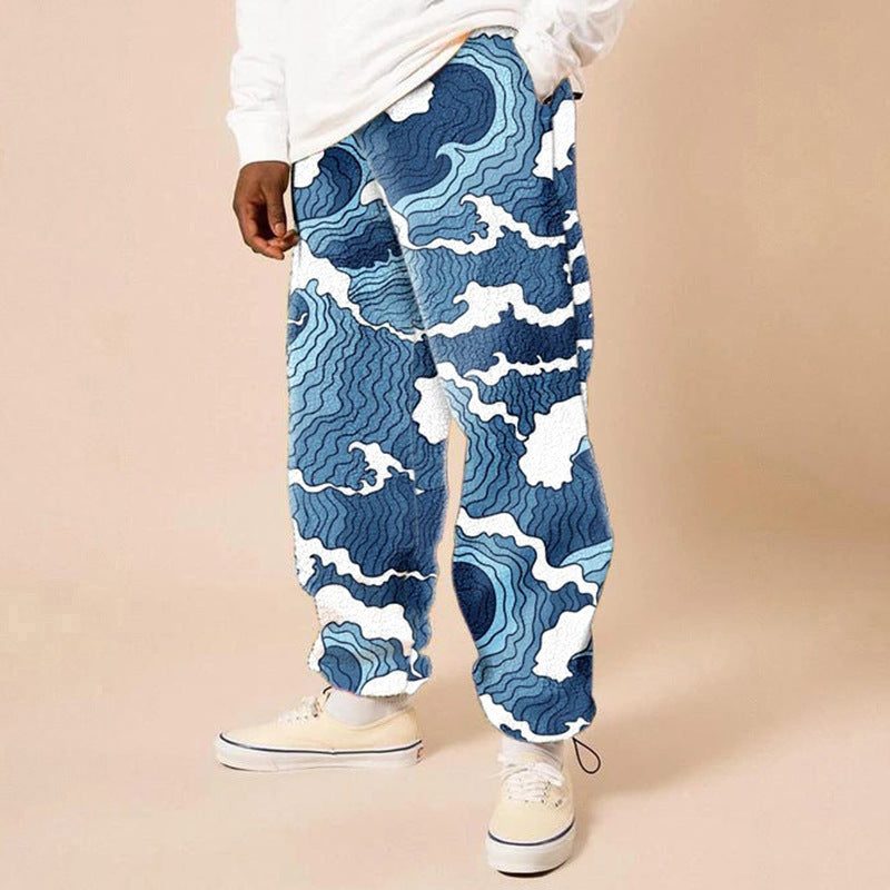 Men's Loose Casual Trousers - Adult Mid Waist Printing Long Pants
