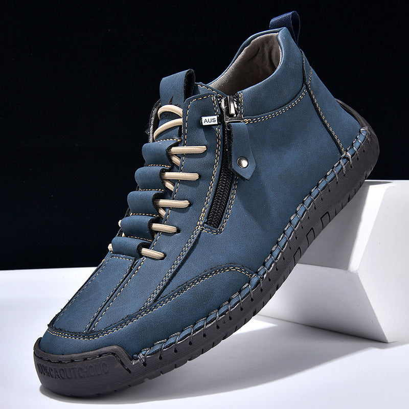 Men's Casual Leather Shoes - Adult Retro High Top White