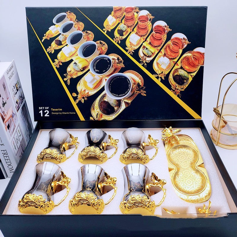Colorful Glass Coffee Cup & Plate Set - 12 Pieces