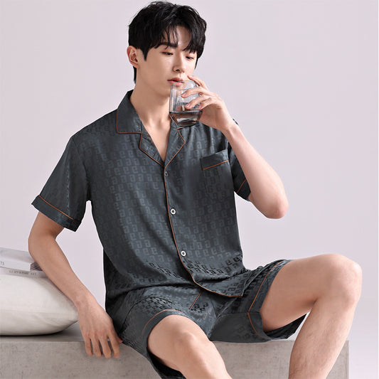 Men's Ice Silk Pajamas - Adult Summer Sleepwear Big Black Plaid