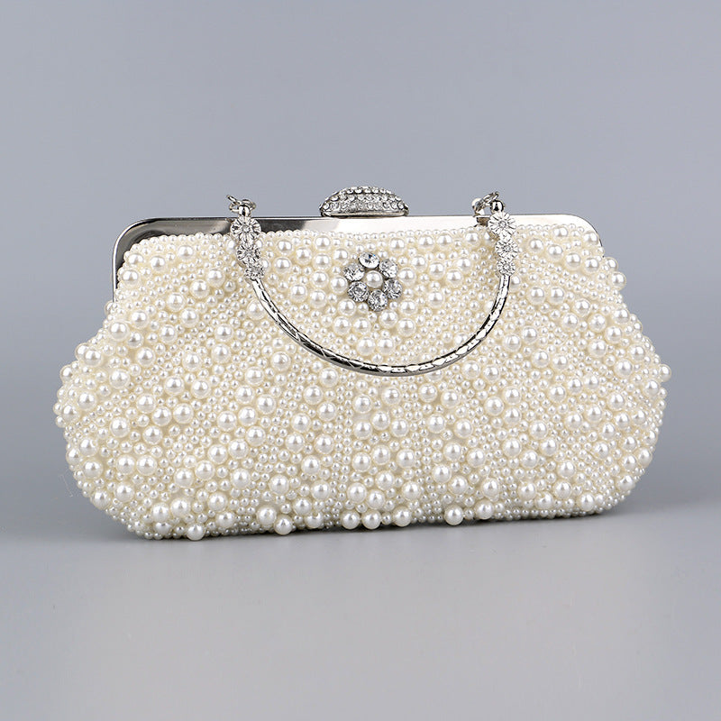 Women's Banquet Pearl Cheongsam Handbag Cross Body - Milky White Elegant Style