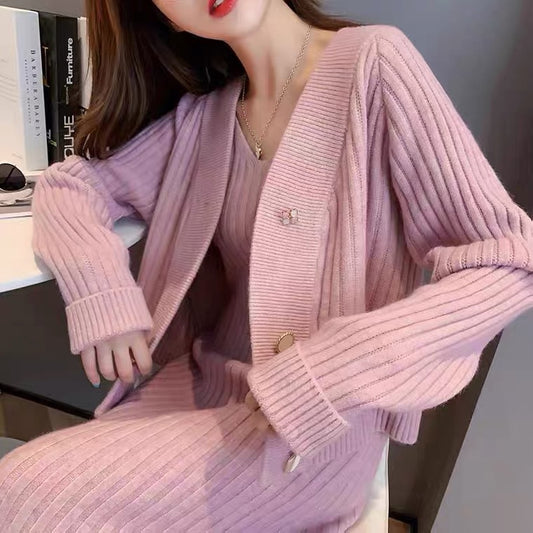 Fashion Women's Solid Color Sweater Suit Skirt