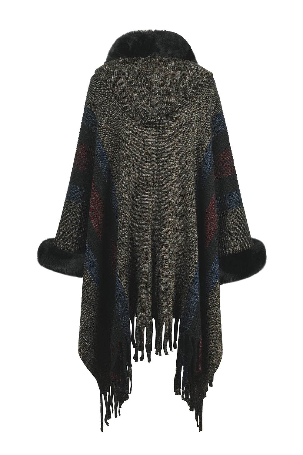 Color Block Fringe Detail Poncho - Millivan supplies