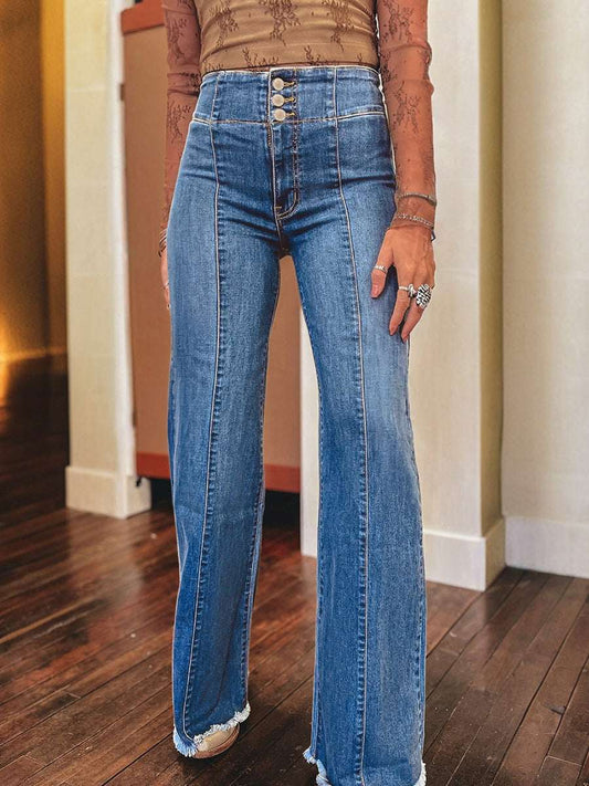 Women's High-Waist Flared Bell-Bottom Jeans | Blue | UK 4–16