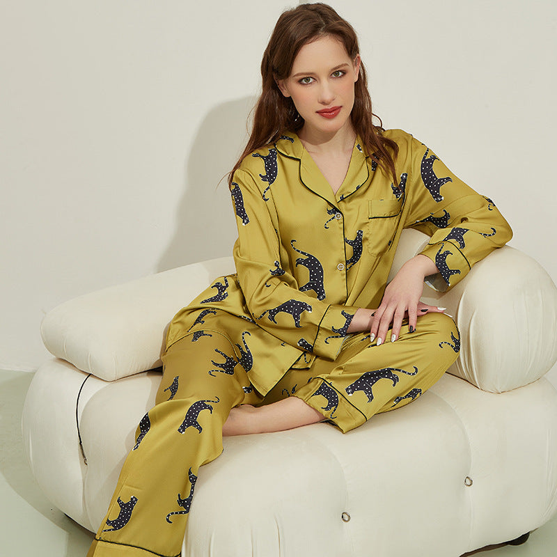 Women's Fashion Casual Printing Homewear Suit - Ice Silk Leopard Print Pajama Set
