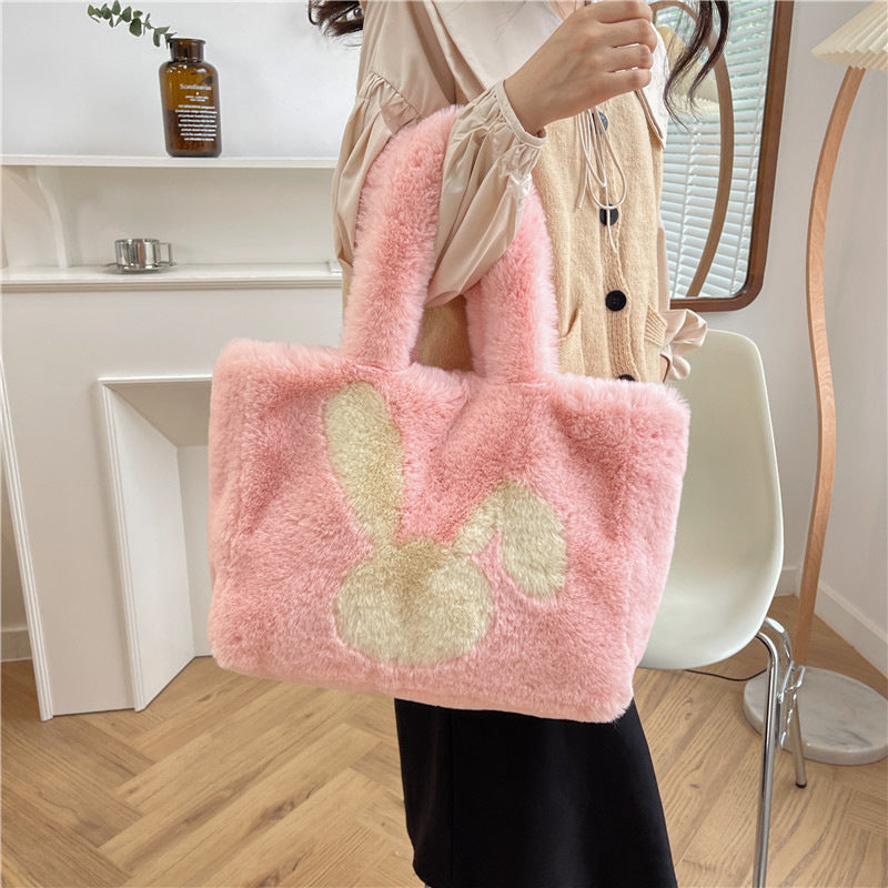 Cute Rabbit Ears Plush Bag - Autumn Winter Tote
