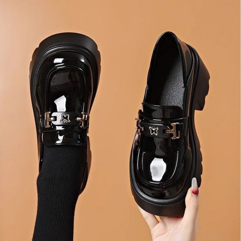 Slip-on Chunky Heel Black Leather Shoes