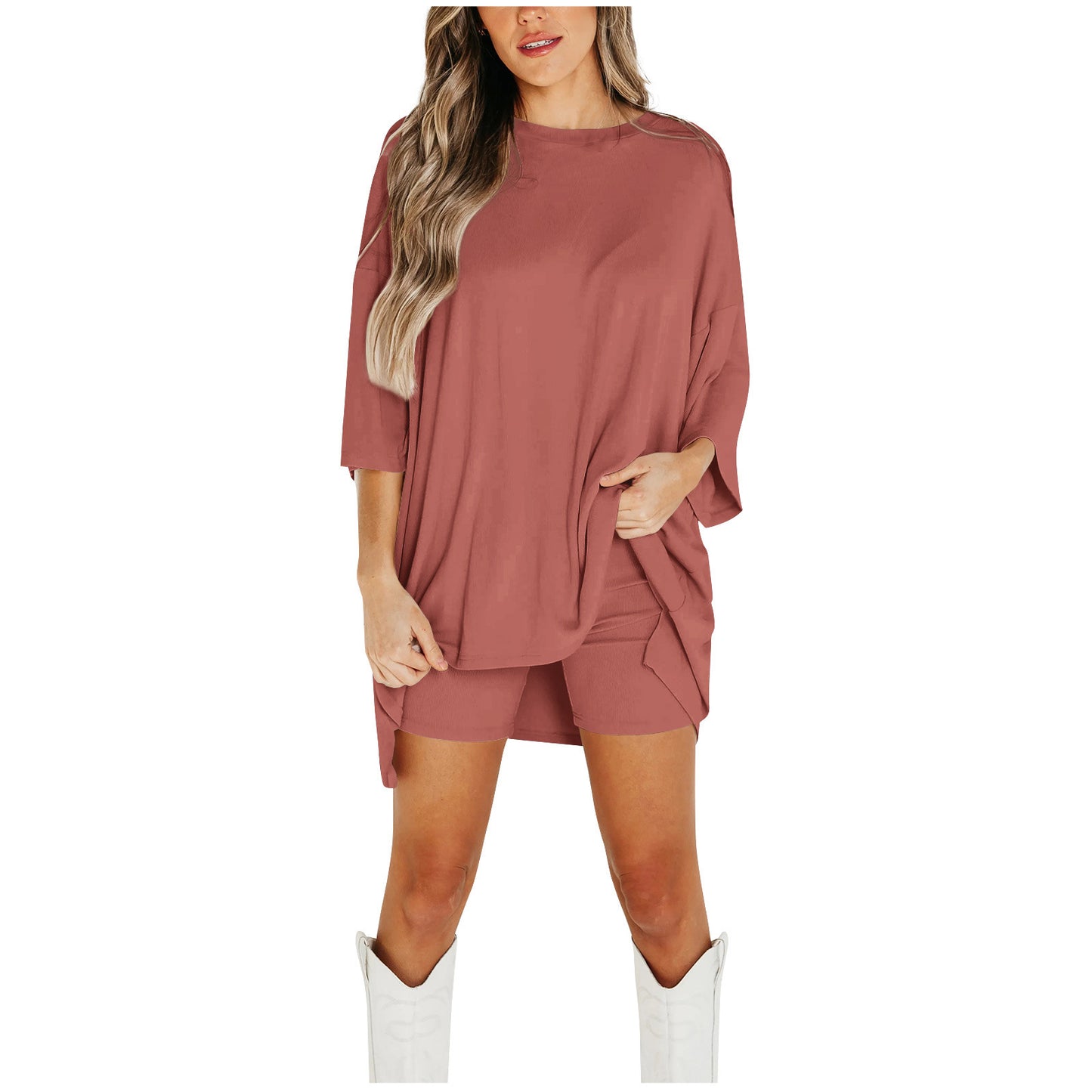 Women's Summer Shorts Suit - Wine Red T-shirt & Pants Set Multiple Sizes