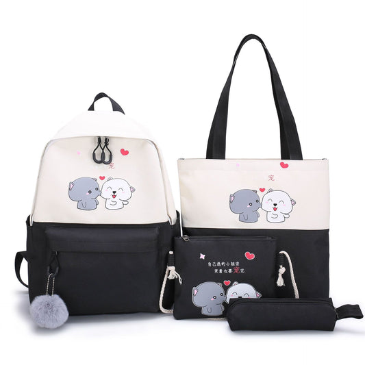 Set of bags with cartoon dog design on a white background