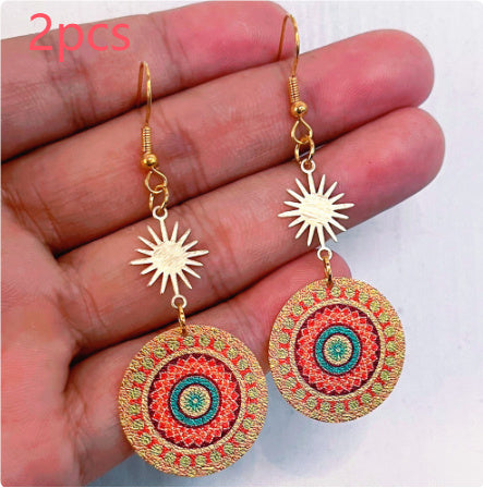 Bohe Tribe Gold Datura Flowers Pendant Earrings