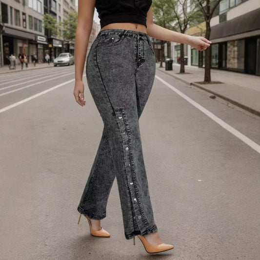 Women's Retro Stretch Flared Jeans | Multi-Button | Black | S–2XL