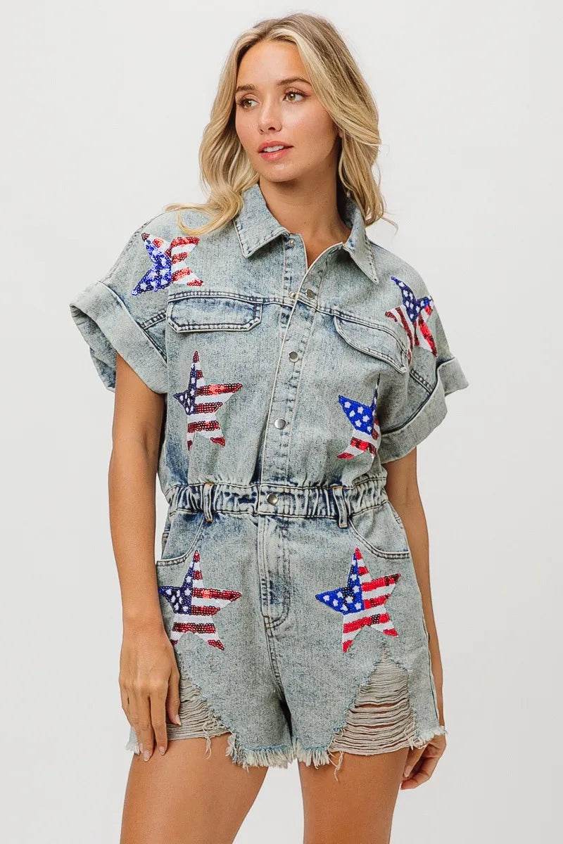 BiBi American Flag Washed Romper - Millivan supplies