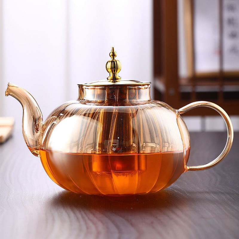 Glass Teapot Striped Tea Set Tea Water Separation Stainless Steel - Borosilicate Design