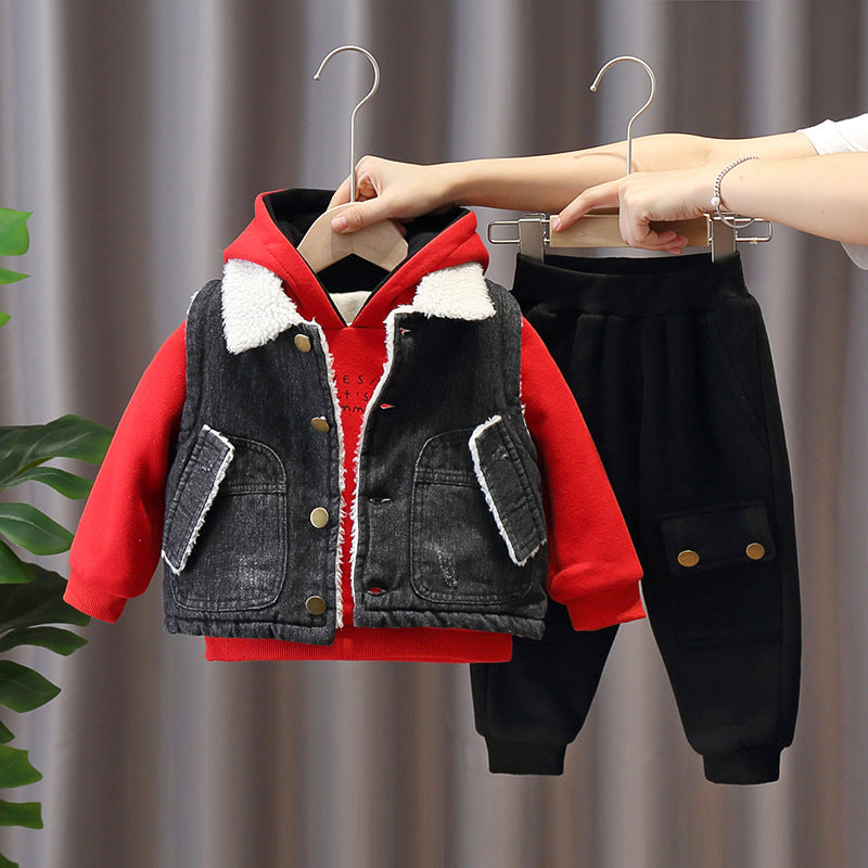 Cozy Baby Winter Jeans & Plush Suit - Warm Two-Piece Set