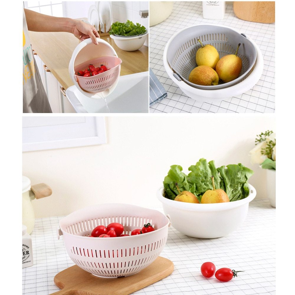 Portable Detachable Cleaning Drain Basket Double-Layer Hollow Fruit and Vegetable Cleaning Drain Basket - PP Material