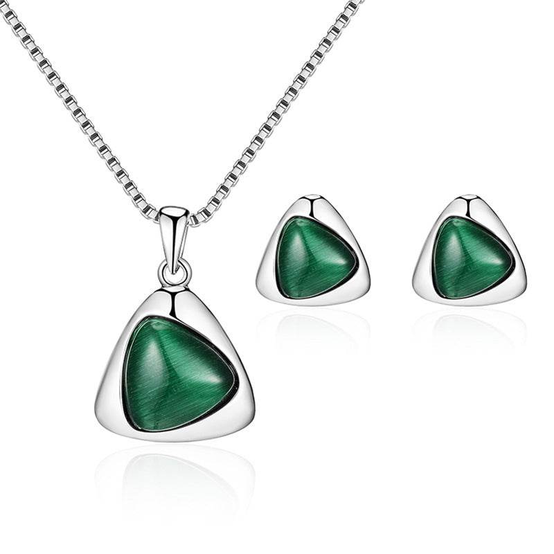 Geometric Triangle Cat-eye Necklace And Earrings Suite - Millivan supplies