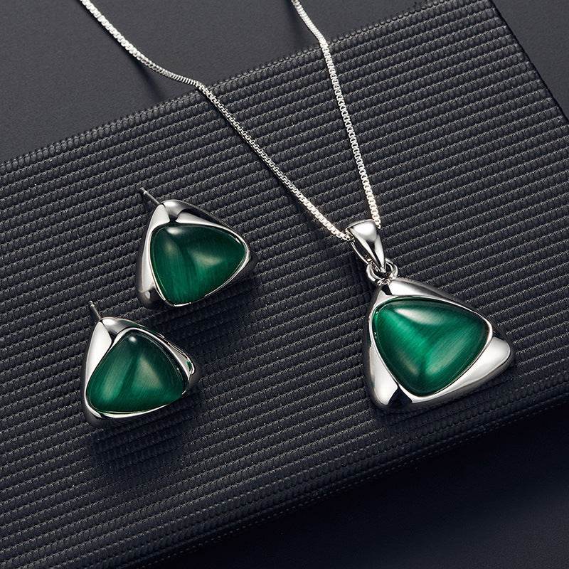 Geometric Triangle Cat-eye Necklace And Earrings Suite - Millivan supplies