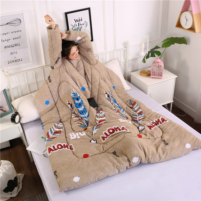 Winter Lazy Quilt with Sleeves - Polyester 1.2×1.6m Wearable Blanket 5 Colors 1350g
