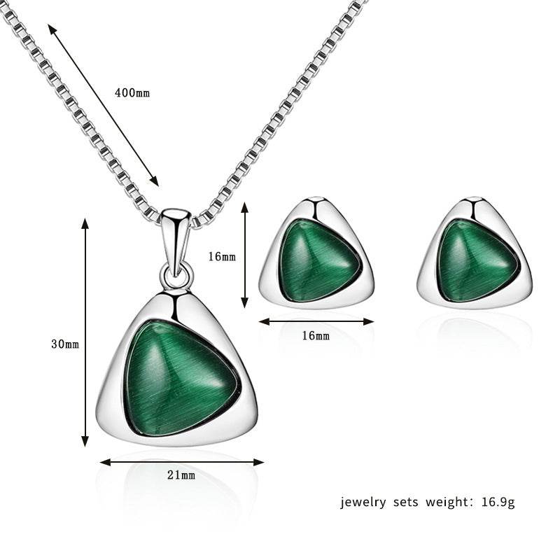 Geometric Triangle Cat-eye Necklace And Earrings Suite - Millivan supplies