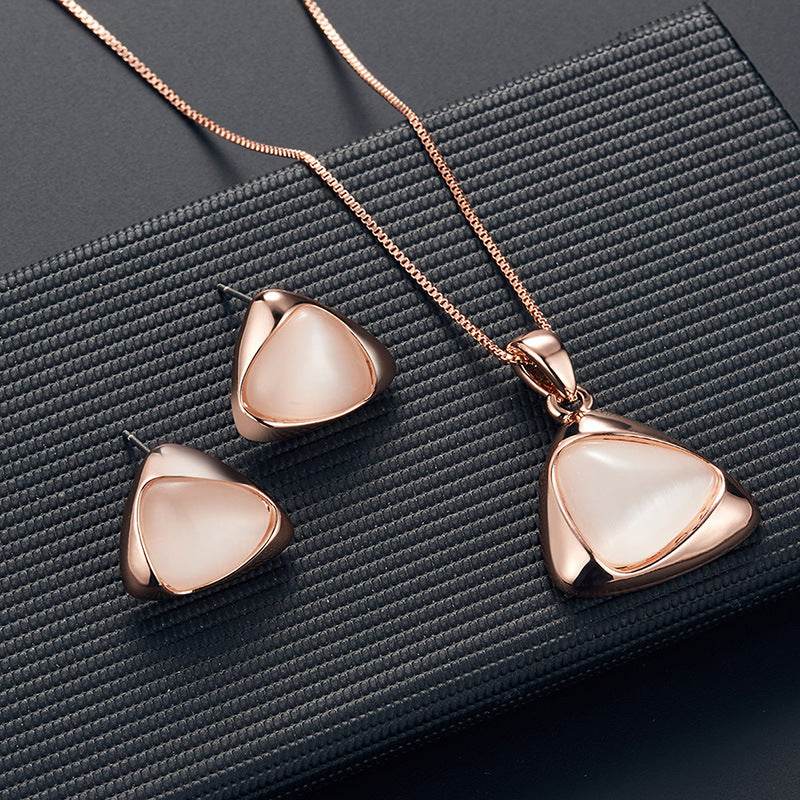 Geometric Triangle Cat-eye Necklace And Earrings Suite - Millivan supplies