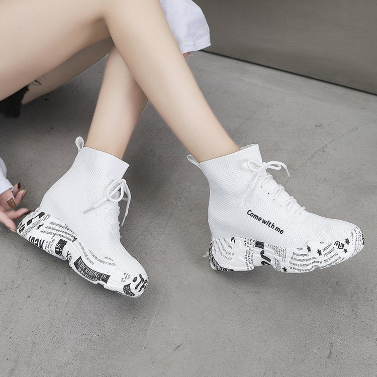 High-top lace-up letter boots