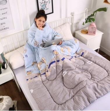 Winter Lazy Quilt with Sleeves - Polyester 1.2×1.6m Wearable Blanket 5 Colors 1350g
