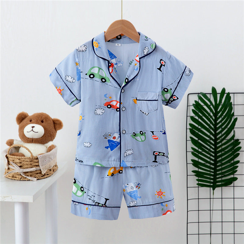 Boys And Girls Faux Silk Cardigan Pajama Short Sleeve Set
