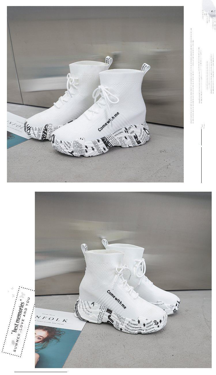 High-top lace-up letter boots