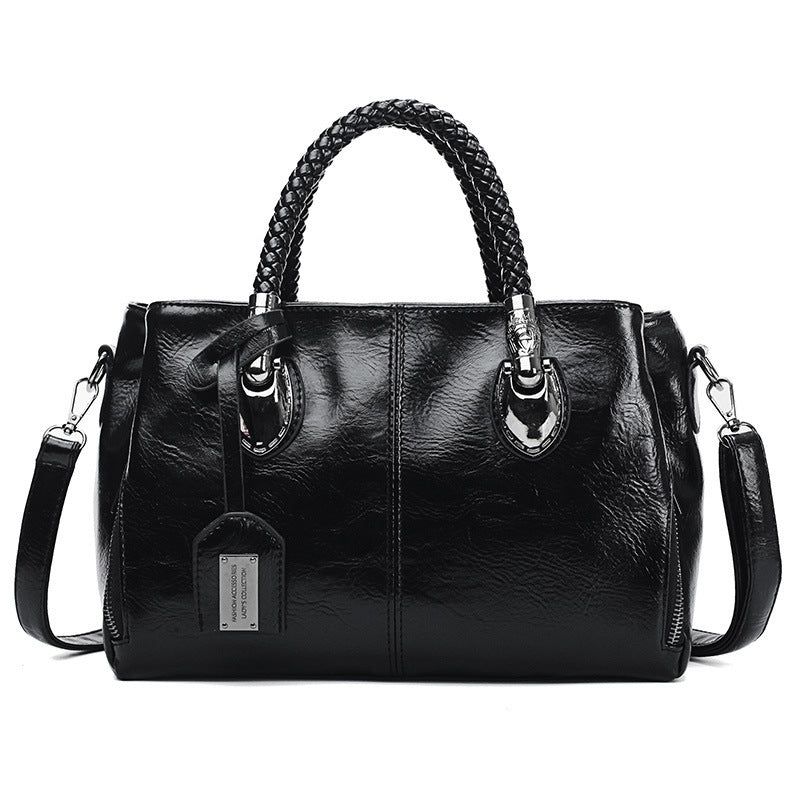 Vintage oil wax leather handbag in black - luxury crossbody bag with premium leather finish for women - Millivan Supplies