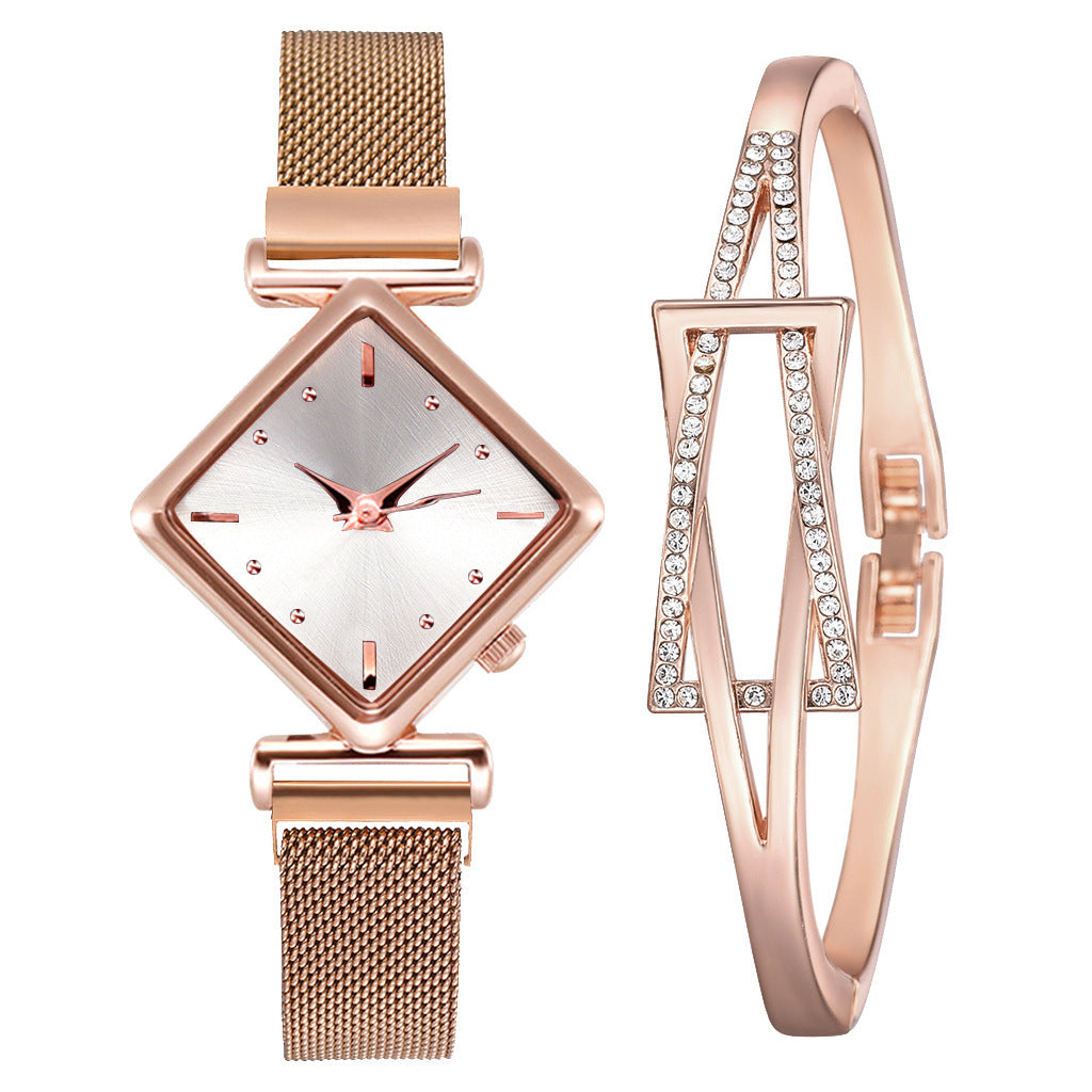 Diamond Watch Bracelet - Elegant Quartz Watch with Textile Strap