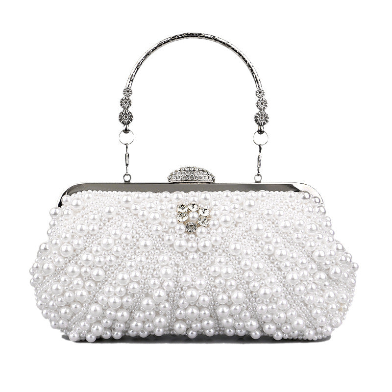 Women's Banquet Pearl Cheongsam Handbag Cross Body - Milky White Elegant Style