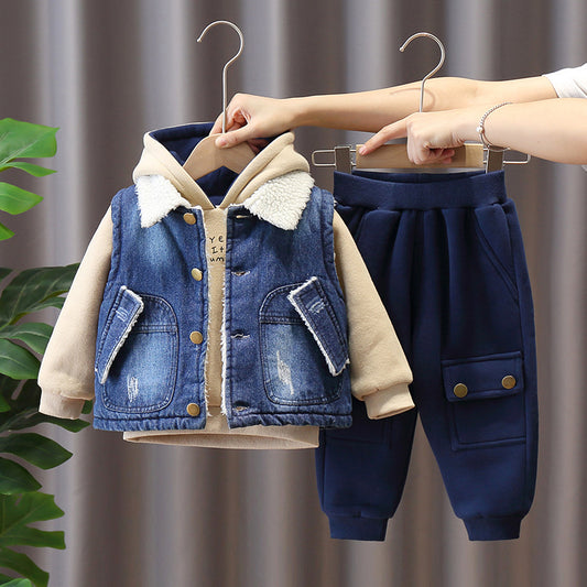 Cozy Baby Winter Jeans & Plush Suit - Warm Two-Piece Set